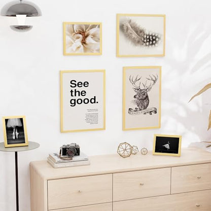 5x7 inch Picture Frame, 5x7 Photo Frames with 4x6 Removable Mat - High Definition Plexiglass - Vertical and Horizontal Display - Wall Hanging Frame - Gold, 12 Pack - color: Gold, size: 5x7, 12P