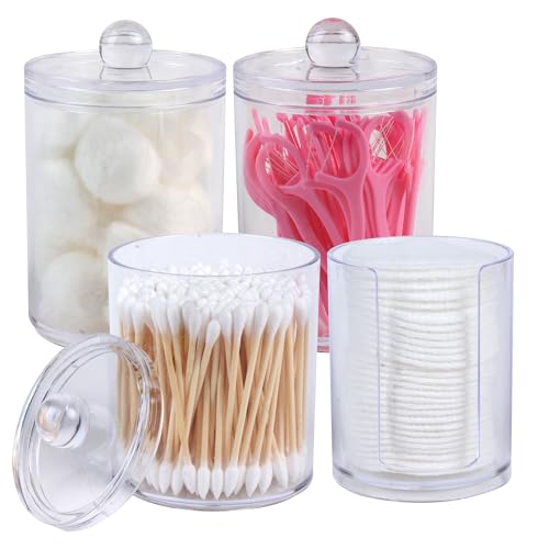 4 Pack Acrylic Qtip Holder Dispenser,Canisters Apothecary Jar Set,10oz,1Gap - color: Clear - 10 oz - 4 Pack with Gap, size: 2.7 inches