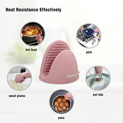 Thickened Mini Silicone Oven Mitts Heat Resistant as Hot Pot Holder, Baking Holder, Rubber Oven Gloves, Finger Pinch Grips, Potholder Mitts for Kitchen Cooking, 1 Pair, Macaron Pink - color: Pink
