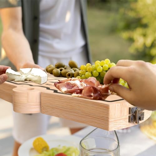 Bamboo Charcuterie Board Set - Foldable Serving Tray with Utensils | Unique Cheese Cutting Board Gift Set for Mom, House Warming, Wedding Gifts for Couples - size: 12.7"L x 8.5"W