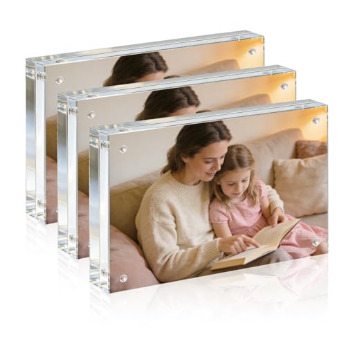 Acrylic Frame, 3.5x5 Picture Frame 3 Pack, 20MM Thicker Block, Double Sided Magnetic Clear Freestanding Photo Frame for Desk or Tabletop Display - size: 3.5x5" 3pack