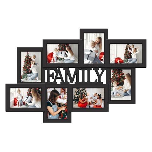 Jerry & Maggie Family Photo Frame Collage – 8 Opening Wall Picture Frames for 4x6 Photos, Multi Picture Frame for Wall Decor, Gallery Collage Frame for Family Wall Art, Black - color: Black, size: 8 Opening