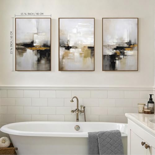 Zessonic Neutral Abstract Landscape 3D Textured Modern Wall Art,16"x24"x3 | Black and Brown Grunge Mid Century Wabi Sabi Art Print Canvas Set for Home Office Living Room Bedroom Hallway, Ready to Hang - color: Neutral Abstract, size: 16" x 24"x3 Panels