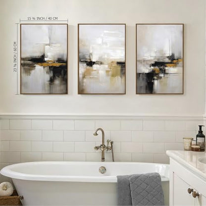 Zessonic Neutral Abstract Landscape 3D Textured Modern Wall Art,16"x24"x3 | Black and Brown Grunge Mid Century Wabi Sabi Art Print Canvas Set for Home Office Living Room Bedroom Hallway, Ready to Hang - color: Neutral Abstract, size: 16" x 24"x3 Panels