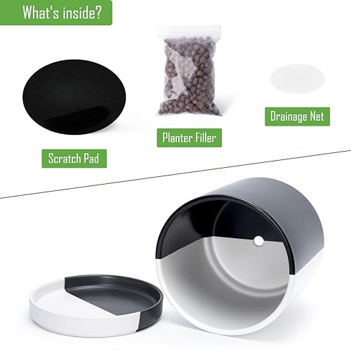D'vine Dev 10 Inch Ceramic Planter Pot, Black White Split, 94-O-E-0 | Modern Cylinder Design, Drainage Hole & Saucer Included, Stable Structure, Elegant Home Accent - color: Split Monochrome Black & White, size: Large