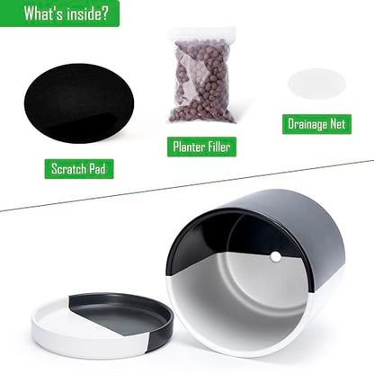 D'vine Dev 10 Inch Ceramic Planter Pot, Black White Split, 94-O-E-0 | Modern Cylinder Design, Drainage Hole & Saucer Included, Stable Structure, Elegant Home Accent - color: Split Monochrome Black & White, size: Large