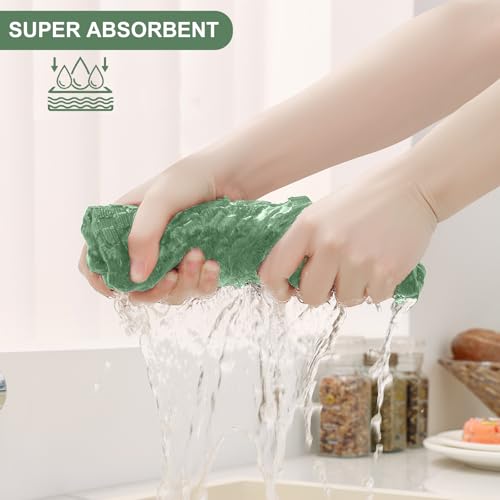 Homaxy 100% Cotton Terry Kitchen Towels(15" x 25", 8 Pack), Grass Green | Soft and Super Absorbent Dish Towels, 380 GSM Reusable Tea Towel with Hanging Loop, Pineapple Grid Designed - color: Grass Green, size: 15 x 25 - 8 Pack