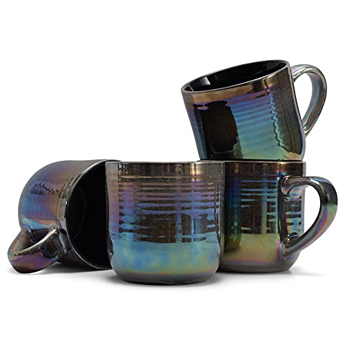 Elanze Designs Glossy Reactive Glaze Large 17 Fluid Ounce Everyday Kitchen Food Grade Ceramic Stoneware Coffee Mug Cup with Comfort Curved Handles, Set of 4, Black - color: Black
