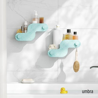 Umbra Nami Shower Caddy, Adhesive No Drill Bathroom, Set of 2, Ocean Blue | Waterproof construction, integrated drainage, rust-free, holds 6 lbs - color: Ocean Blue
