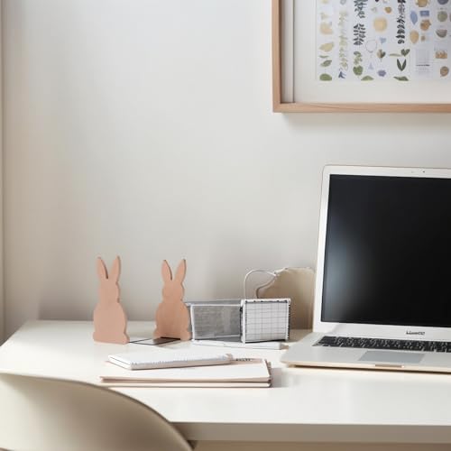 2-Pack Bunny Ebony Bookends, 6.7x3.5in | Solid Wood, Natural Grain, Non-Slip Base, Detachable, for Shelves/Desk/Kids Room - color: Ebony Wood Rabbit