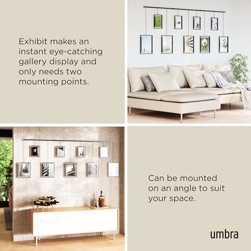 Umbra Exhibit Gallery Picture Frames, Adjustable Wall, Set of 9, Black | Steel, movable hanging rods, holds 8x10 and 5x7 sizes, minimal screw holes, mounting hardware included - color: Black, size: Set of 9, style: 9-Opening