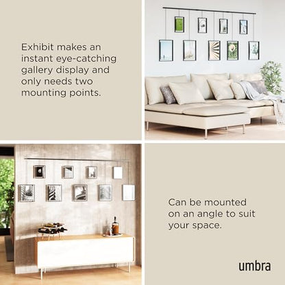 Umbra Exhibit Gallery Picture Frames, Adjustable Wall, Set of 9, Black | Steel, movable hanging rods, holds 8x10 and 5x7 sizes, minimal screw holes, mounting hardware included - color: Black, size: Set of 9, style: 9-Opening