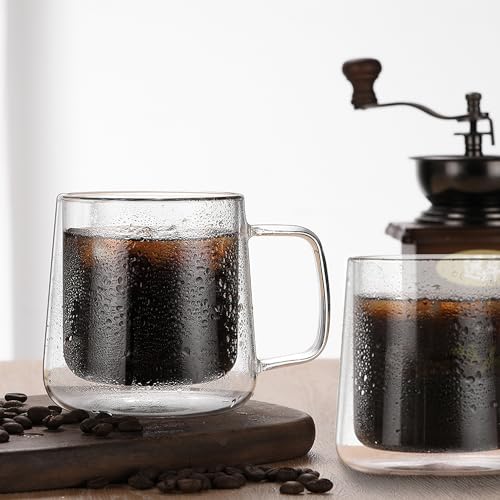 Extra Large Thicken Double Wall Glasses Coffee Mugs Tea Cups set of 2, 24OZ Insulated Clear Lemon Tea Beer Cups with Handle - color: 24OZ-2 CUPS