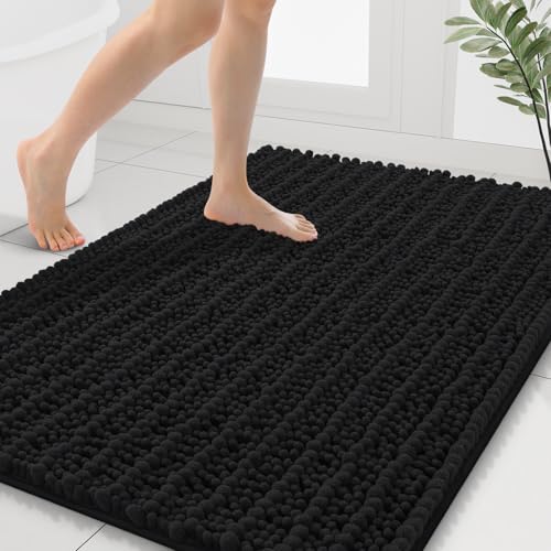 Smiry Bathroom Rugs 40X32, Extra Soft Rubber Backing Chenille Bath Mats | Black Machine Washable Non Slip Quick Dry Bath Mats for Bathroom Floor, Tub, Shower, Home Decor Accessories - color: Black, size: 40'' X 32''
