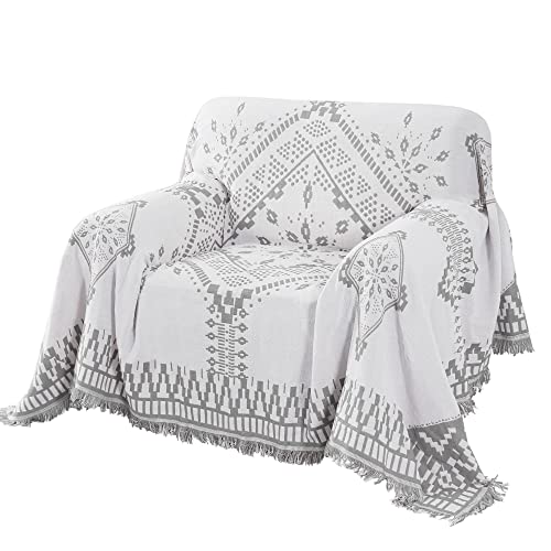 H.VERSAILTEX Reversible Sofa Cover Couch Cover for Dog Sofa Slipcover for Most Shape Sofa Furniture Protector with Tassels Sectional Couch Cover (Medium: 71" x 91", Dove Grey/White) - color: White/Dove Grey, size: Medium