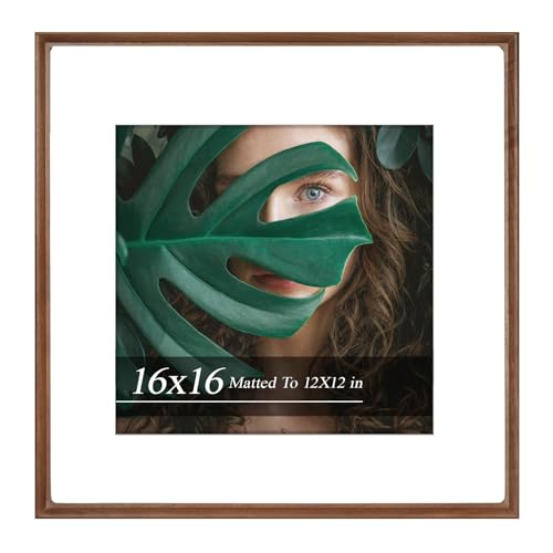 Handcrafted Solid Walnut Picture Frame 16x16 - Premium HD Tempered Glass Photo Frame with Mat, Fits 12x12 Photos, Shatter-Resistant Wall Mounted Wood Frame for Home Decor & Gallery Wall, Perfect Festival Gift - color: Walnut, size: 16×16