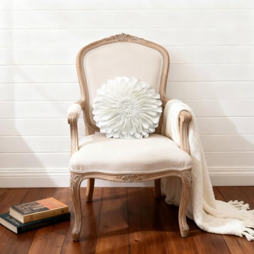JWH 3D Flower Throw Pillow Covers Decorative Aesthetic Sunflower Accent Pillow Cases Handmade Pillowcase Round Cushion for Car Bedroom Bed Couch Chair with Insert 12 Inch White