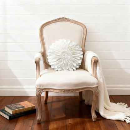 JWH 3D Flower Throw Pillow Covers Decorative Aesthetic Sunflower Accent Pillow Cases Handmade Pillowcase Round Cushion for Car Bedroom Bed Couch Chair with Insert 12 Inch White