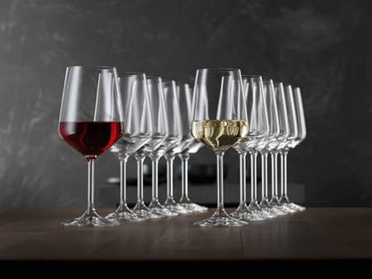 Spiegelau Style Red and White Wine Glasses, Modern Stemmed Wine Glasses, Elegant Glassware for Dinner Parties, Home Bar Cart Accessories, Hosting Essentials, and Wedding Gifts, Set of 12 - style: Red and White