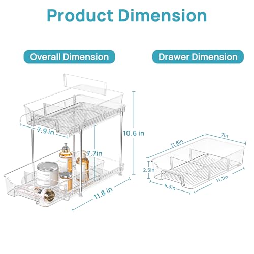 Vtopmart 4 Pack Pull Out Bathroom Under Sink Organizer with Dividers (S-Divided) - color: Transparent, size: S-Divided (4 Pack)
