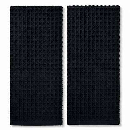 Jacquotha Black Waffle Cotton Hand Towels Set of 2 – Quick Dry, Low Lint | Towels for Bathroom, Kitchen & Daily Life, 13" x 29" - color: Black