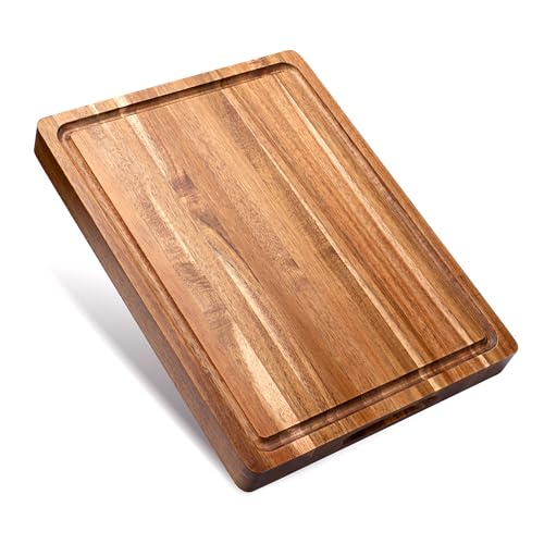Acacia Wood Cutting Board for Kitchen, 1.5” Thick Chopping Board with Juice Groove, Sorting Compartment Charcuterie Board, 16x12x1.5 Inch Butcher Block - color: Acacia Wood -1 Pack