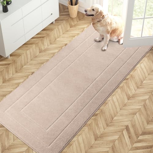 PURRUGS Hallway Runner Rug, 32" x 70", Beige | Machine Washable, Non-Slip, Waterproof TPR Backing, Super Absorbent, Low Profile, For Hallway, Kitchen, and Entryway - color: Beige, size: 32" X 70"