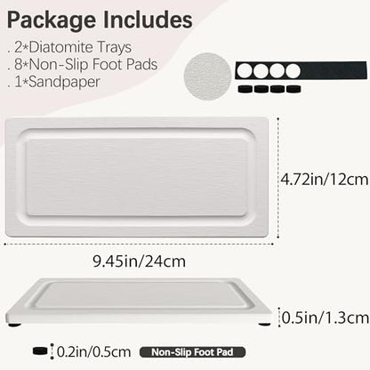 2 PCS Water Absorbing Stone Trays for Bathroom Sink Fast Drying Coasters | 9.5" x 4.7", Vanity Tray, Diatomaceous Earth Mat, Hand Soap Holder with Anti-Skid Feet, Kitchen Counter, Sink Caddy Organizer - color: 9.5" X 4.7" White