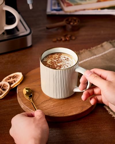 famiware Coffee Mug Set of 4, Star 12 oz Ceramic Mugs Cups Set with Handle | Stoneware Stackable Catering Cup for Coffee, Tea, Cappuccino, Latte, Microwave & Dishwasher Safe, White - color: Star-White, size: 4 Count (Pack of 1)