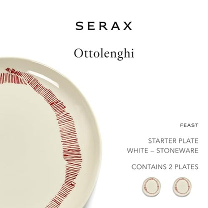 Serax Appetizer Plate | Feast tableware by Ottolenghi | 2 Starter Plates | Stoneware Dinnerware Set in white red | luxury Dishware Set for Dinner at Home, Party, Christmas | Kitchen Sets - size: Starter plate