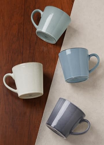 famiware Coffee Mug Set of 4, Annecy 14 oz Ceramic Cups Set with Handle | Stoneware Coffee Cup Set, Microwavable and Dishwasherable Stoneware, Drinkware Set for Tea, Latte, Cappuccino, Misty Blue - color: Misty Blue, size: Annecy