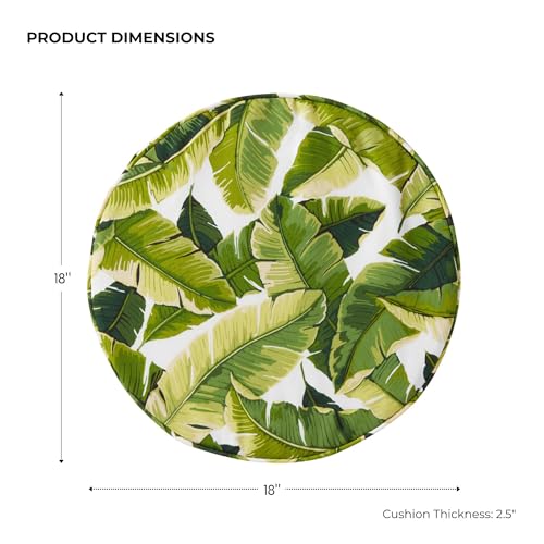 Set of 2 Outdoor 18 inch Round Patio Dining Chair Pads – Comfortable Fiber-Filled Seat Cushions with Ties, Reversible Polyester Fabric, Palm Leaves White - color: Palm Leaves White