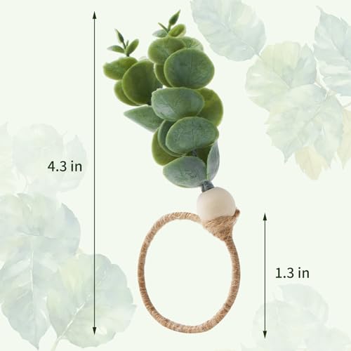 APTWOW 50PCS Napkin Rings, Easter Napkin Rings, Wood Bead Farmhouse Napkins Rings for Weddings Christmas Party and Easter Table Decoration - size: 50, style: Eucalyptus Leaf