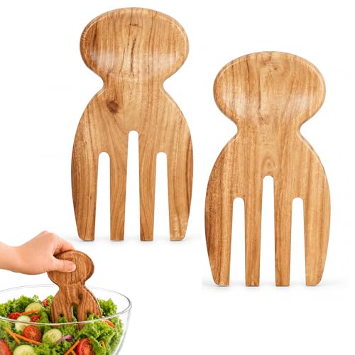 Wooden Salad Tongs 2 Pieces 6.69" x 3" Servers For Tossing Kitchen Utensils | Natural Wood, Lightweight, Gentle On Non-Stick Cookware, Warm And Elegant