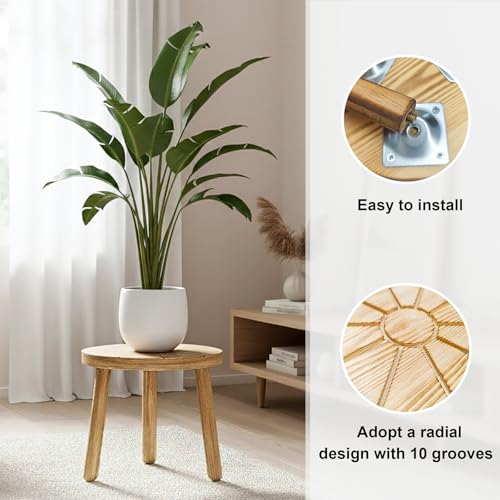 Wood Plant Stands 3-Pack Indoor, Plant Stool, Light Brown | Premium carbonized pine with moisture-resistant, burr-free finish, Snap together in 60 seconds, no tools needed - color: Light Brown, size: 3-Pack