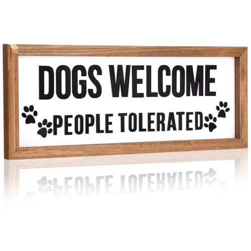 Ripeng 3D Dogs Welcome People Tolerated Sign Wooden Entryway Hallway Decor, Funny Dog Lovers Gift, Above Door Modern Boho Plaque Farmhouse Wall Art for Family Living Room Bedroom, 15.7" x 5.9" - style: Dogs Welcome People Tolerated