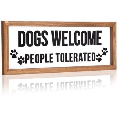 Ripeng 3D Dogs Welcome People Tolerated Sign Wooden Entryway Hallway Decor, Funny Dog Lovers Gift, Above Door Modern Boho Plaque Farmhouse Wall Art for Family Living Room Bedroom, 15.7" x 5.9" - style: Dogs Welcome People Tolerated
