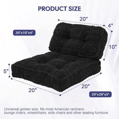 idee-home Recliner Cushions with Lumbar Support Pillow Set for Elderly | 20x20x5 Inch Recliner Seat Cushion Tufted, Large Square Seat Cushion Non-Slip Reduce Hip & Lumbar Pain - color: Black Seat&lumbar