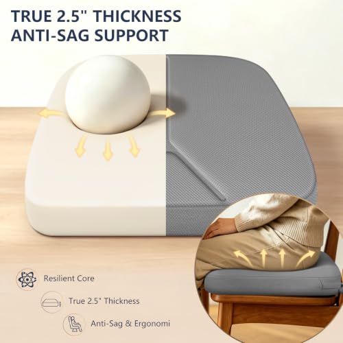 Chair Cushions for Dining Chairs Set of 4, 17" x 16" x 2.5" Thick D-Shaped Seat Cushions with Removable Washable Cover and Ties, Non-Slip Chair Pads for Kitchen, Indoor Dining Room (Grey) - color: Grey