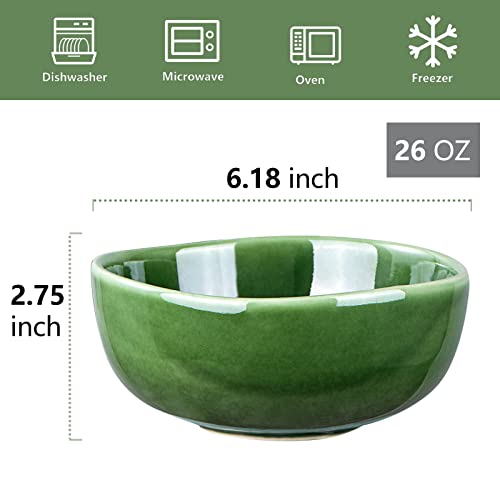 vicrays Ceramic Cereal Bowls Set - Porcelain 26 Ounce Soup Salad Bowls - Rice Dessert Cream Bowls Set - Chip Resistant Dishwasher Microwave Safe - Set of 6 (Green) - color: Green