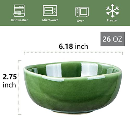 vicrays Ceramic Cereal Bowls Set - Porcelain 26 Ounce Soup Salad Bowls - Rice Dessert Cream Bowls Set - Chip Resistant Dishwasher Microwave Safe - Set of 6 (Green) - color: Green