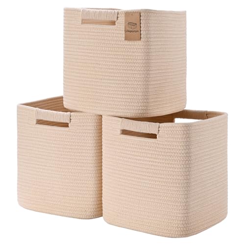 13 Inch Storage Cubes, 3 Pack Cube Storage Bins for Organizing, Cotton Rope Woven Baskets for Shelves, Bathroom, Kids Room, Closets, Baby Nursery - color: Cream White, size: 13"×13"×13" - 3Pcs