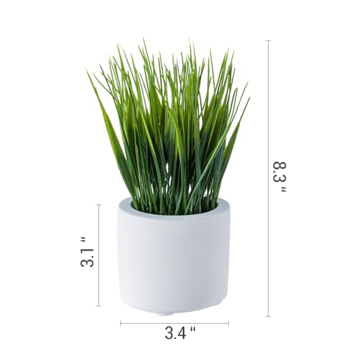 MyGift Artificial Grass Plants in Modern Cylindrical White Cement Pots, Decorative Faux Greenery Plant in Tabletop Planter, Set of 2 - color: White (Round)