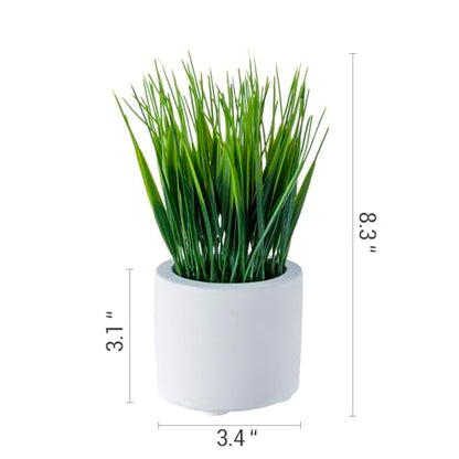 MyGift Artificial Grass Plants in Modern Cylindrical White Cement Pots, Decorative Faux Greenery Plant in Tabletop Planter, Set of 2 - color: White (Round)