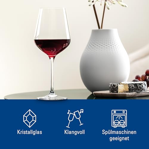 Villeroy & Boch La Divina Collection Bordeaux Goblet, Set of 4, Crystal Glass, 22 oz Capacity | Crystal glass Bordeaux goblets, made in Europe, dishwasher safe, curved lines showcase a classic red's bouquet - style: Bordeaux