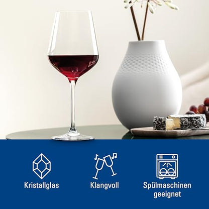 Villeroy & Boch La Divina Collection Bordeaux Goblet, Set of 4, Crystal Glass, 22 oz Capacity | Crystal glass Bordeaux goblets, made in Europe, dishwasher safe, curved lines showcase a classic red's bouquet - style: Bordeaux
