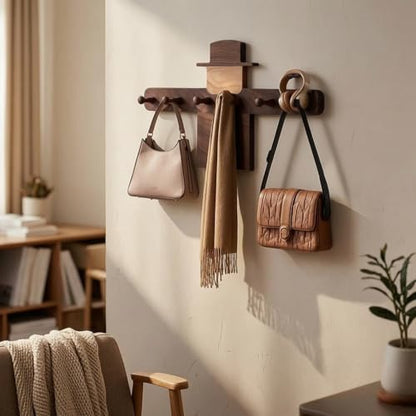 Wall Hook Wooden Coat Rack Organizer Hanger Peg Rail with Scarecrow Figure Solid Wood Design Rounded Pegs Smooth Edges, Scarecrow Coat Hook 6 Hooks, 53cm X 31cm X 1.6cm - size: 53cm X 31cm X 1.6cm, style: Scarecrow Coat Hook 6 Hooks