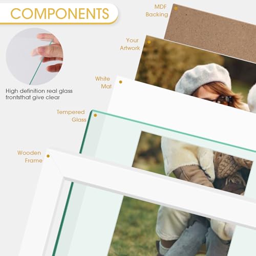 Golden State Art 11x14 White Picture Frame,Solid Wood&Real Glass,Mat 8x10 | 1 Pack 11x14 Photo Frame, White Mat Display for 8x10 Picture, Horizontal and Vertical Wall Mounting, Home Decor - size: 11x14 White, for (1) 8x10