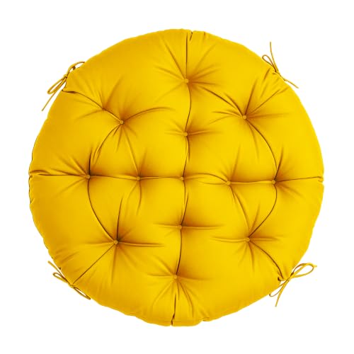47" Round Tufted Floor Cushion, Thick Meditation Papasan with Ties | Filled with thick foam and ties. Soft padded surface keep long-sitting comfort, widely suited for indoor&outdoor seating. - color: Yellow