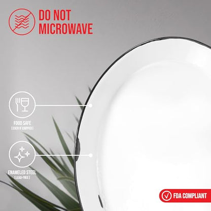 Red Co. Oven Safe Enamelware Metal Classic 16.5” Serving Oval Tray Platter, Distressed White/Black Rim